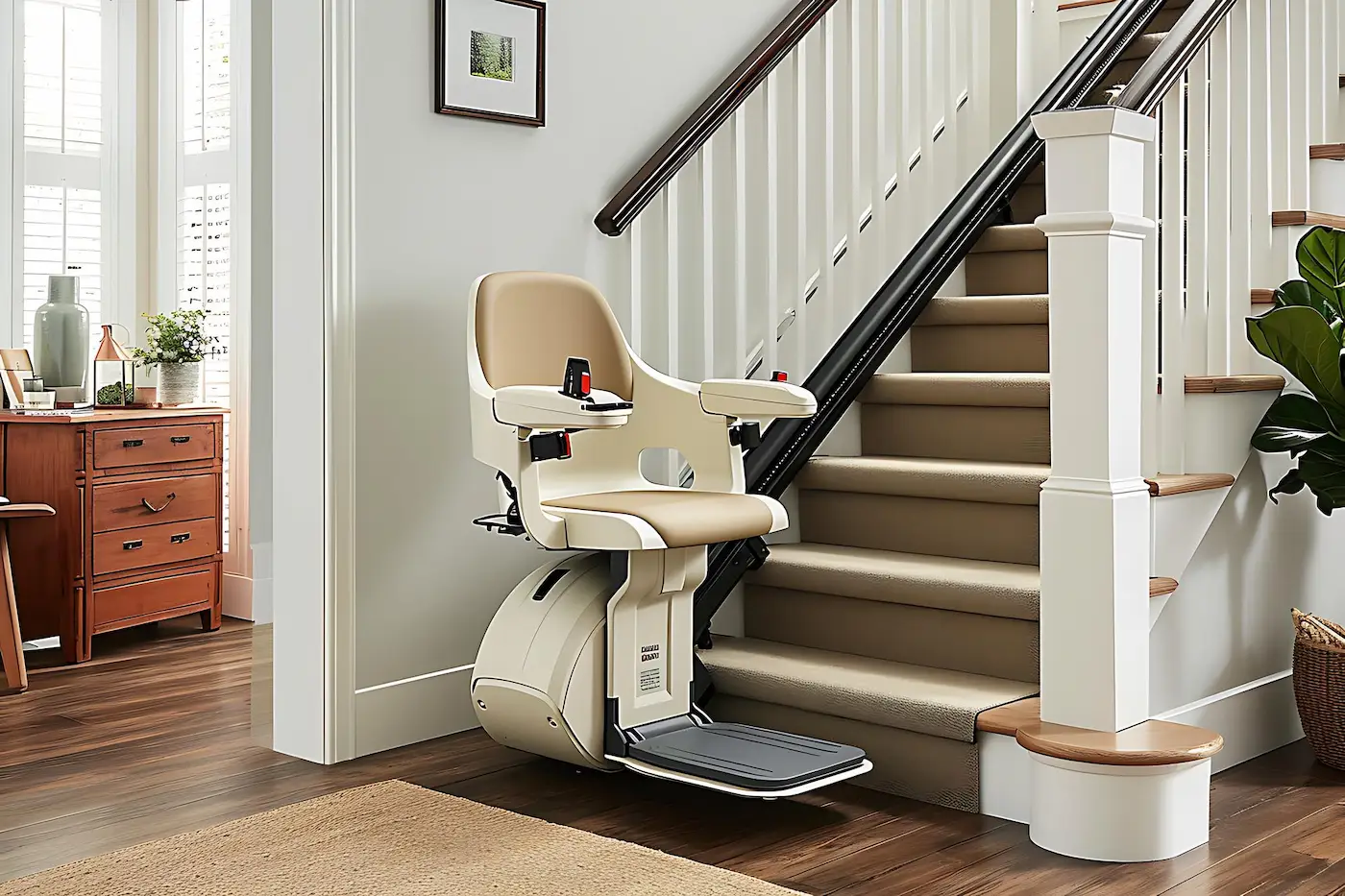 Plataforma salvaescaleras para silla de ruedas instalada en una escalera